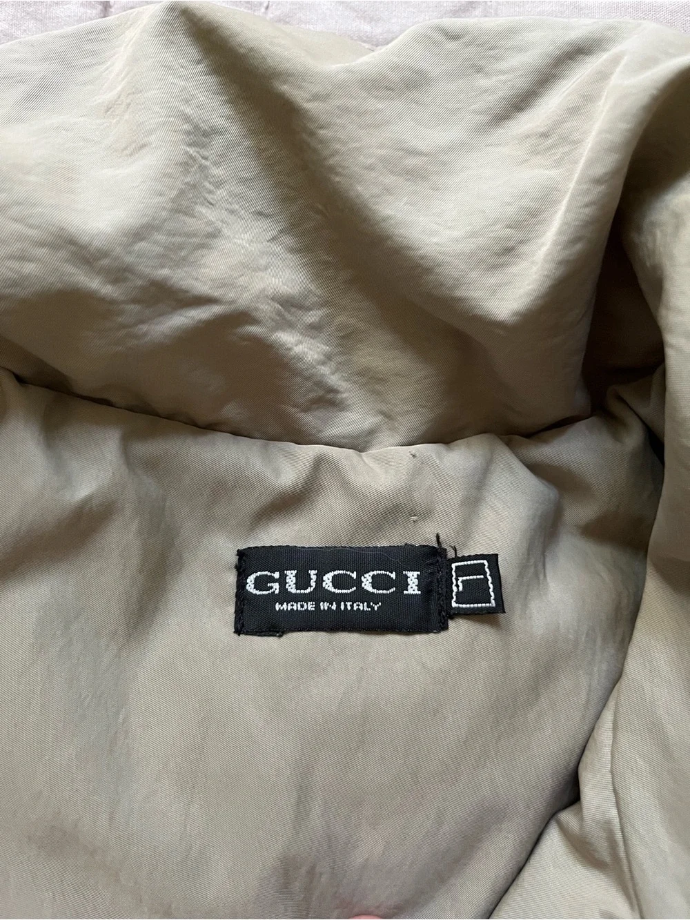 Gucci Light Khaki Embroidered Logo Bomber Jacket with Gold Accents
